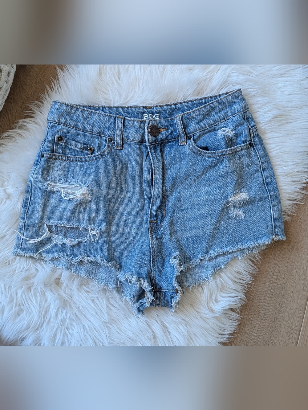 BDG High Rise Distressed Denim Cutoff Shorts 100% Cotton Blue